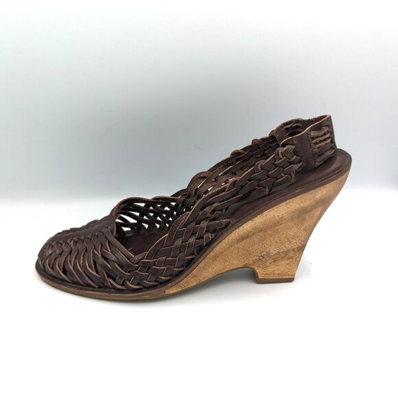 Michael Kors Brown Leather Wooden Wedge Heel Slingback Fisherman Sandals Sz 10 M - Picture 1 of 7